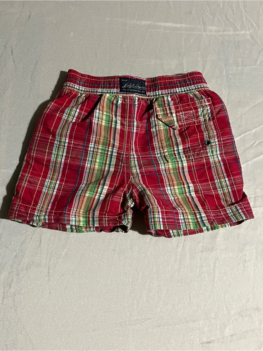 Polo by Ralph Lauren Red Multicolor Plaid Swim Shorts Boys Size 9 Months